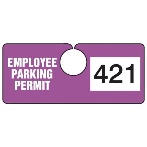 Accuform Parking Permit Tag, EMPLOYEE PARKING PERMIT Numbered 900-999, Purple, 2in x 4.75in, 100PK TNT421PRK - main